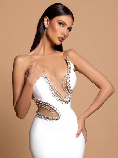 Heavy industry diamond-encrusted evening dress - vevewholesale