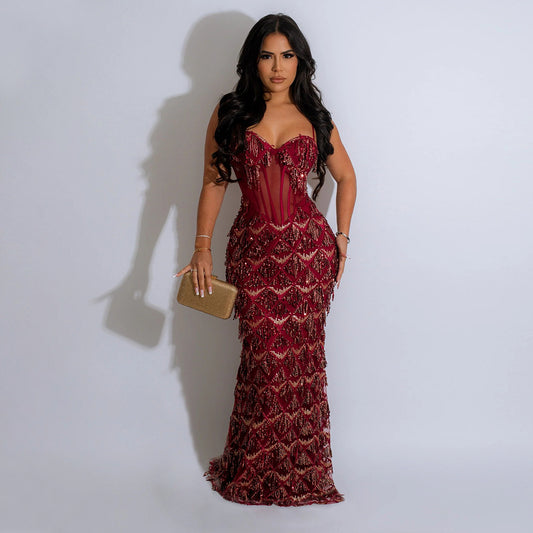 Halter Maxi Dress-Red