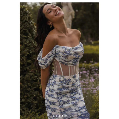 Printed Fishbone Mini Dress - vevewholesale