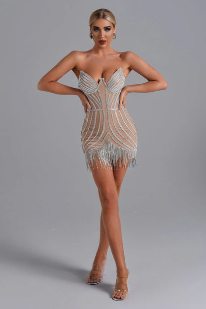StraplessTassels Mini Dress - vevewholesale