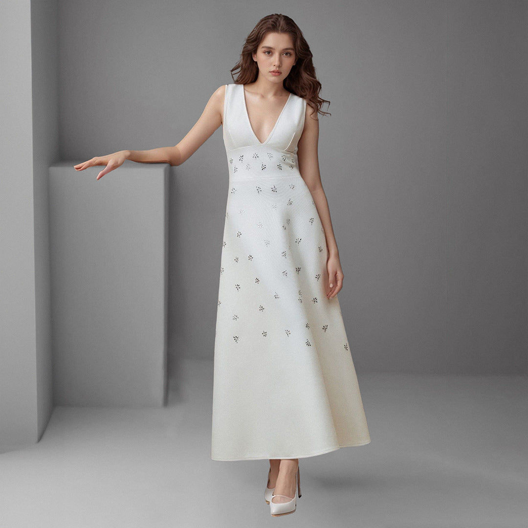 Halter Deep V Long Dress - vevewholesale