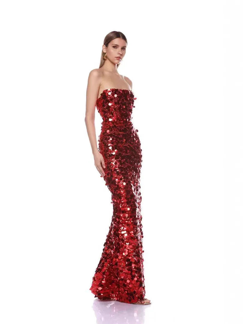 Sequined Strapless Maxi Dress - vevewholesale