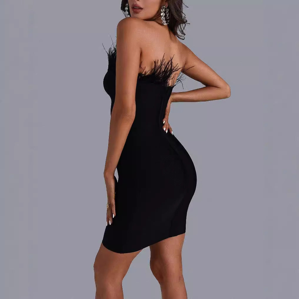 Feather Strapless Mini Dress - vevewholesale