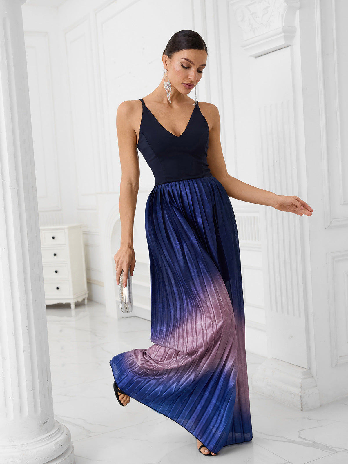 Blue Gradient Halter Maxi Dress - vevewholesale