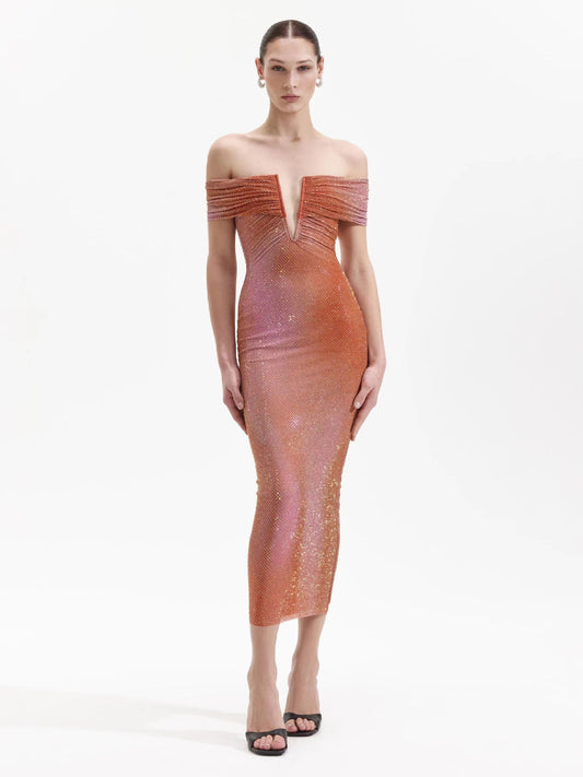 Elegant V-neck sexy hot drill sleeve dress