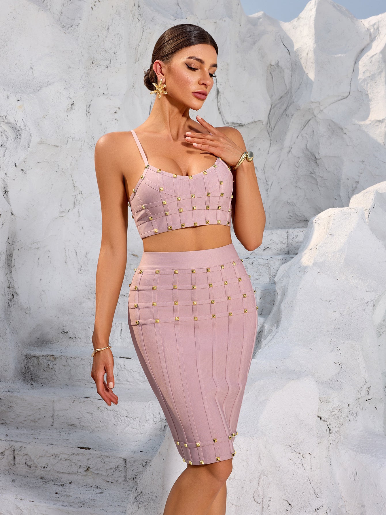 Halter Fishbone Set Mini Dress - vevewholesale