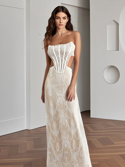 Lace Strapless Maxi Dress - vevewholesale