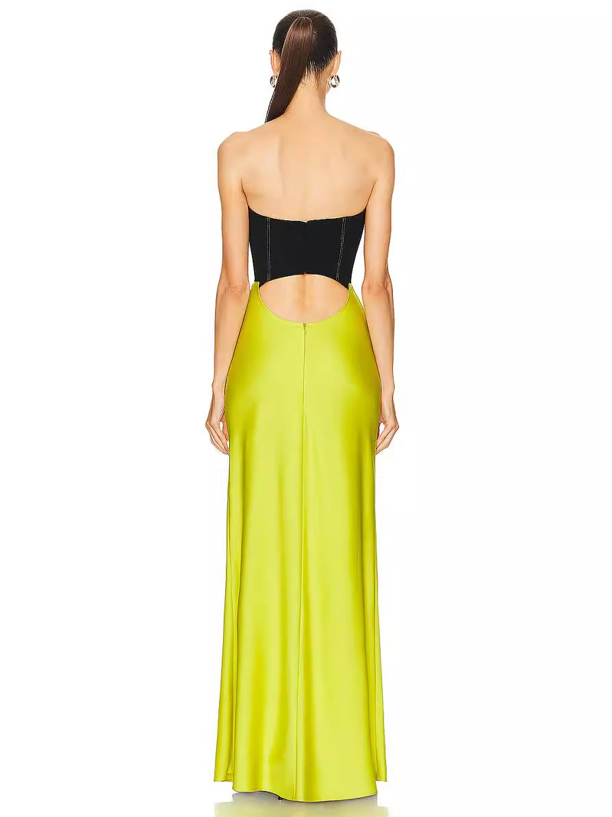 Patchwork Strapless Maxi Dress - vevewholesale