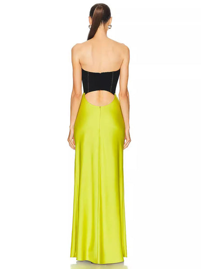 Patchwork Strapless Maxi Dress - vevewholesale