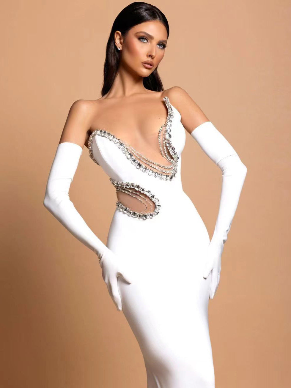 Heavy industry diamond-encrusted evening dress - vevewholesale