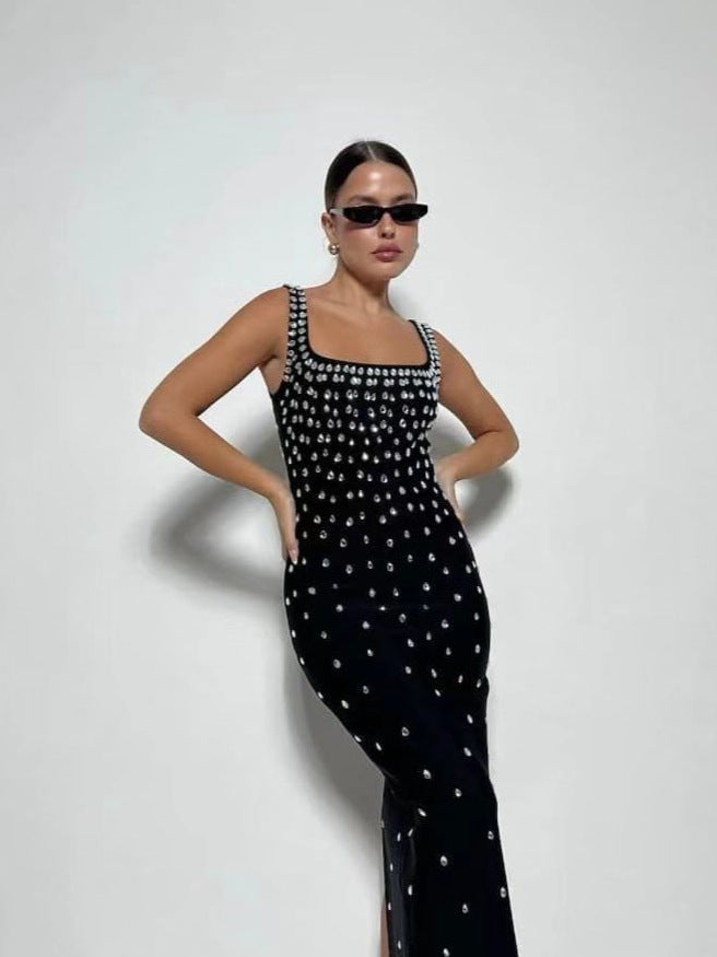 Rhinestone Strappy Maxi Dress - vevewholesale
