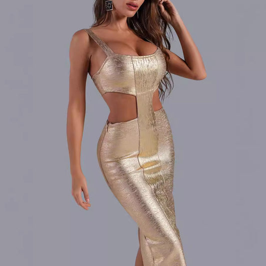 Hot gold halter dress