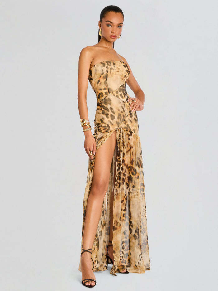 Strapless painted print-leopard print - vevewholesale