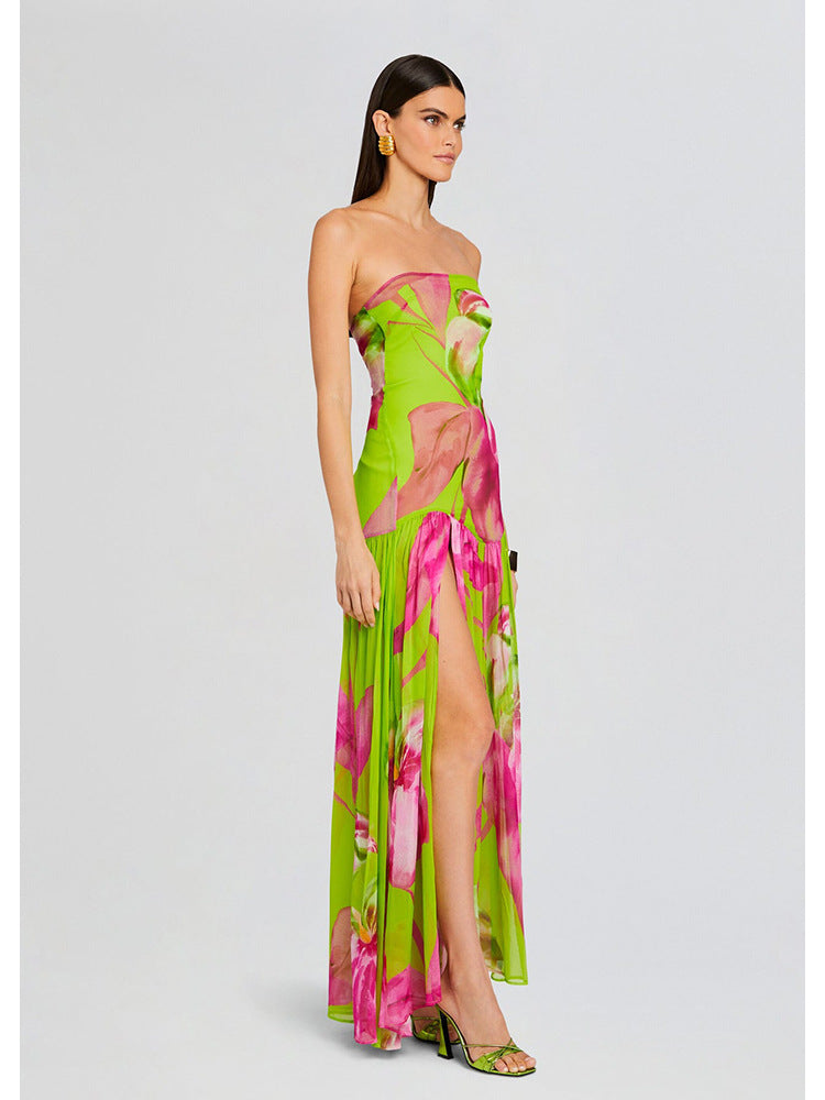 Printed Strapless Maxi Dress - vevewholesale