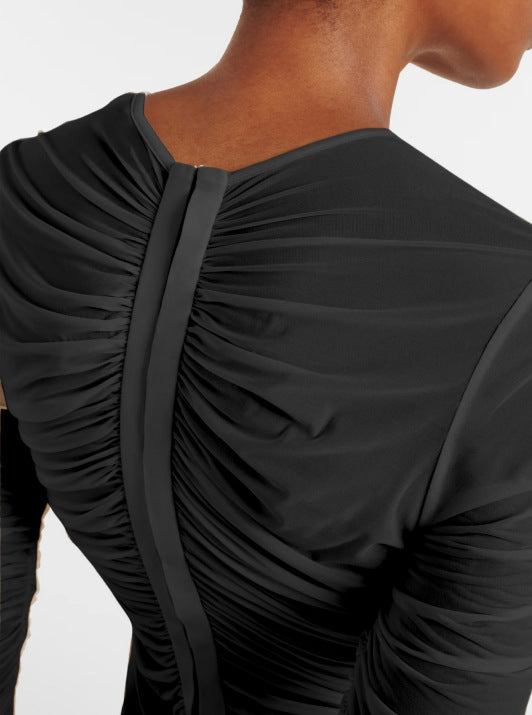 Long sleeved Mesh Maxi Dress--Black - vevewholesale