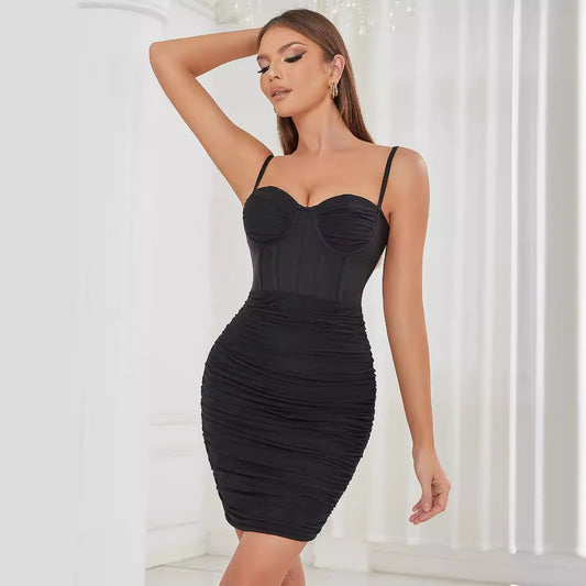Halter Mini Dress-Black - vevewholesale