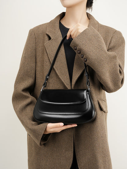 Genuine Leather Crossbody Bag-Black - vevewholesale