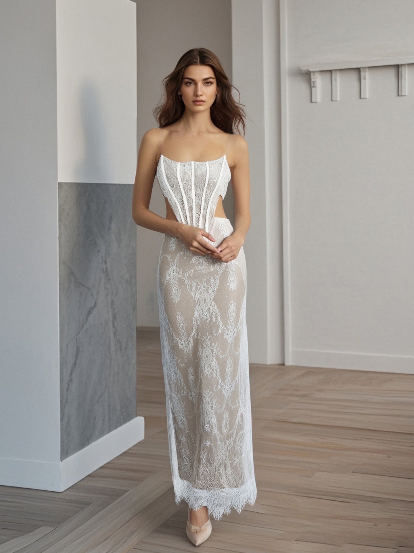 Lace Strapless Maxi Dress - vevewholesale