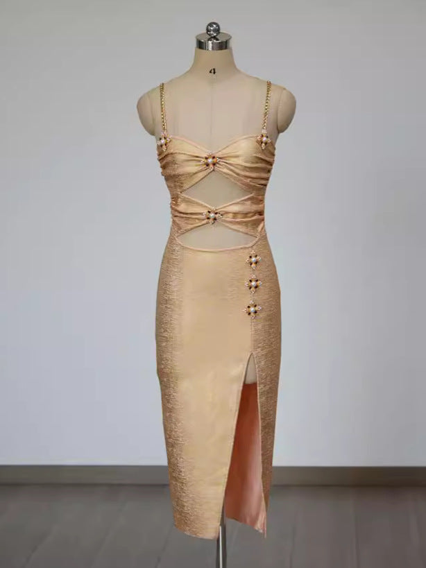 Metal Chain Halter Long Dress - vevewholesale