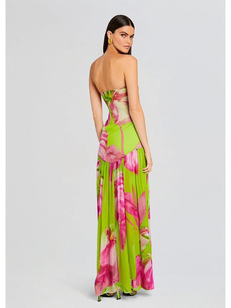 Printed Strapless Maxi Dress - vevewholesale
