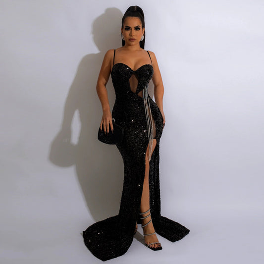 Halter Sleeveless Super Maxi  Dress-Black