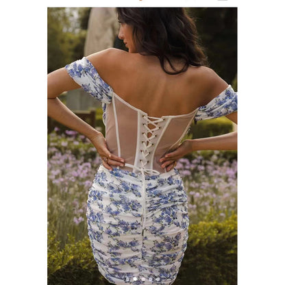 Printed Fishbone Mini Dress - vevewholesale