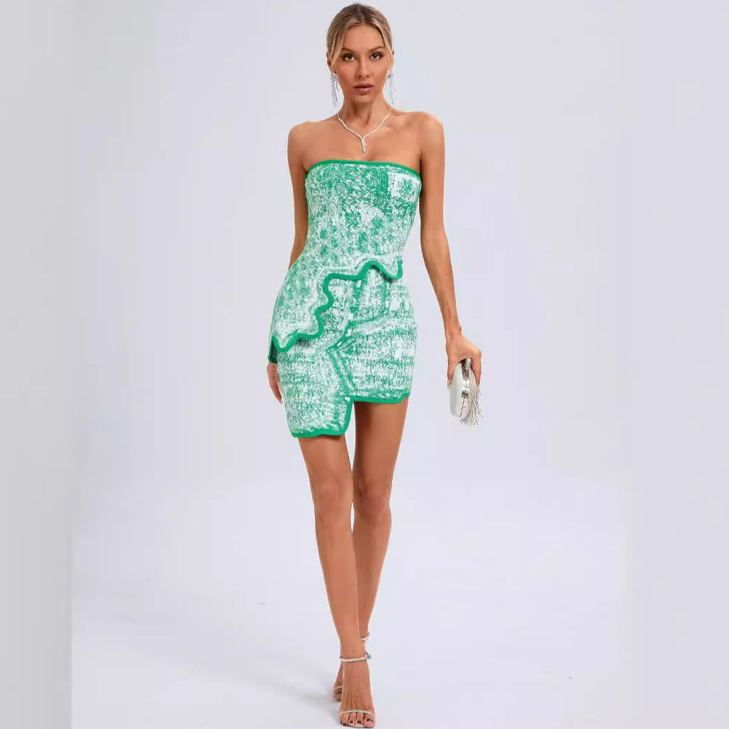 Sleeveless Jacquard Suit-Green - vevewholesale