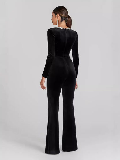 Square Neck Long Sleeved Jumpsuit-Back - vevewholesale