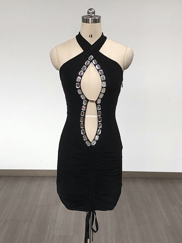 Halter Neck Backless Mini Dress - vevewholesale