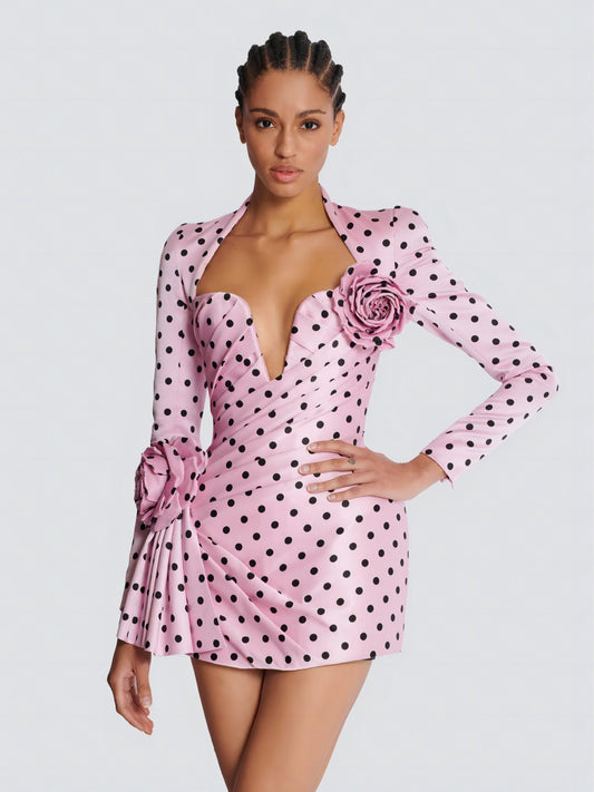 Polka Dot Mini Dress-Pink - vevewholesale