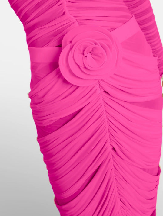 Long sleeved Mesh Maxi Dress-Pink - vevewholesale