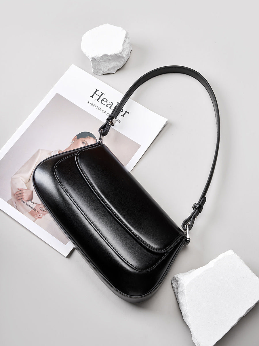 Genuine Leather Crossbody Bag-Black - vevewholesale