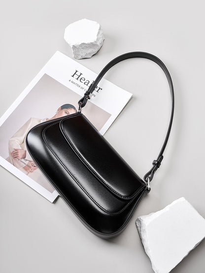 Genuine Leather Crossbody Bag-Black - vevewholesale