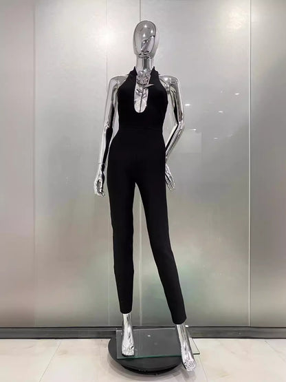 Sexy V Neck Halter Jumpsuit - vevewholesale