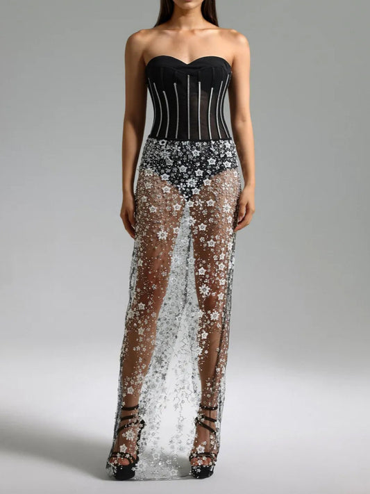 Two-piece jumpsuit with mesh fabric