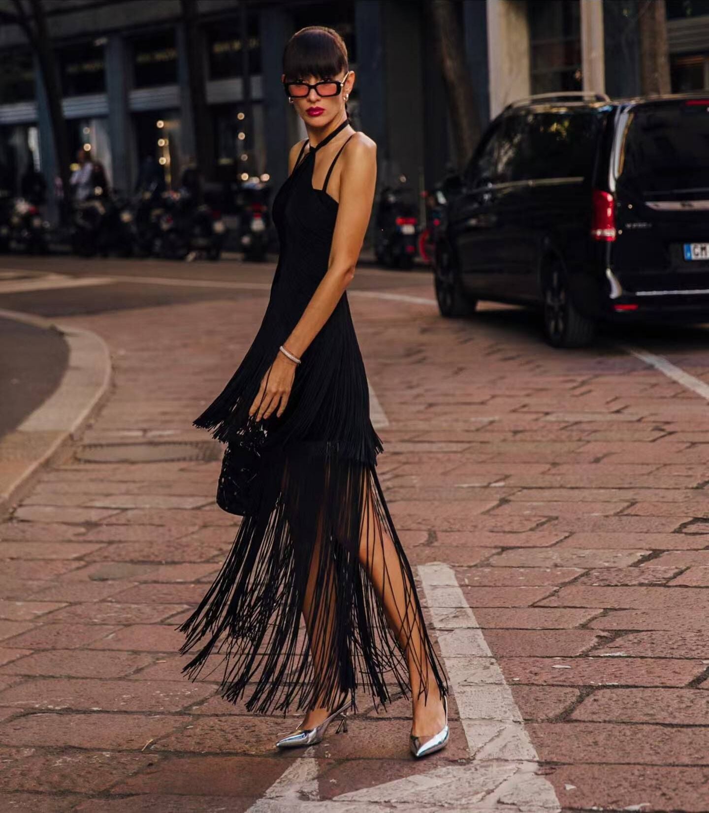 Tassel Halter Dress-Black - vevewholesale