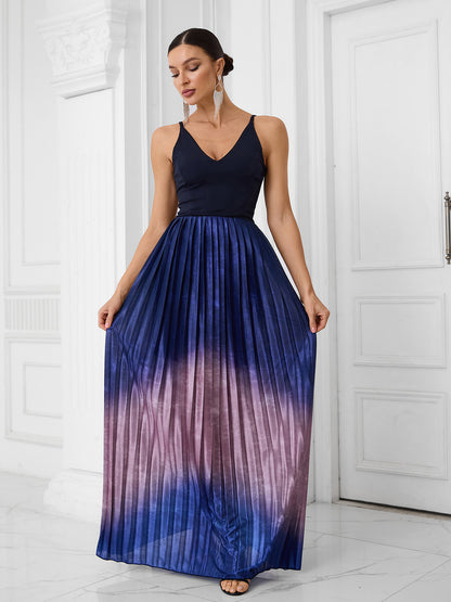 Blue Gradient Halter Maxi Dress - vevewholesale