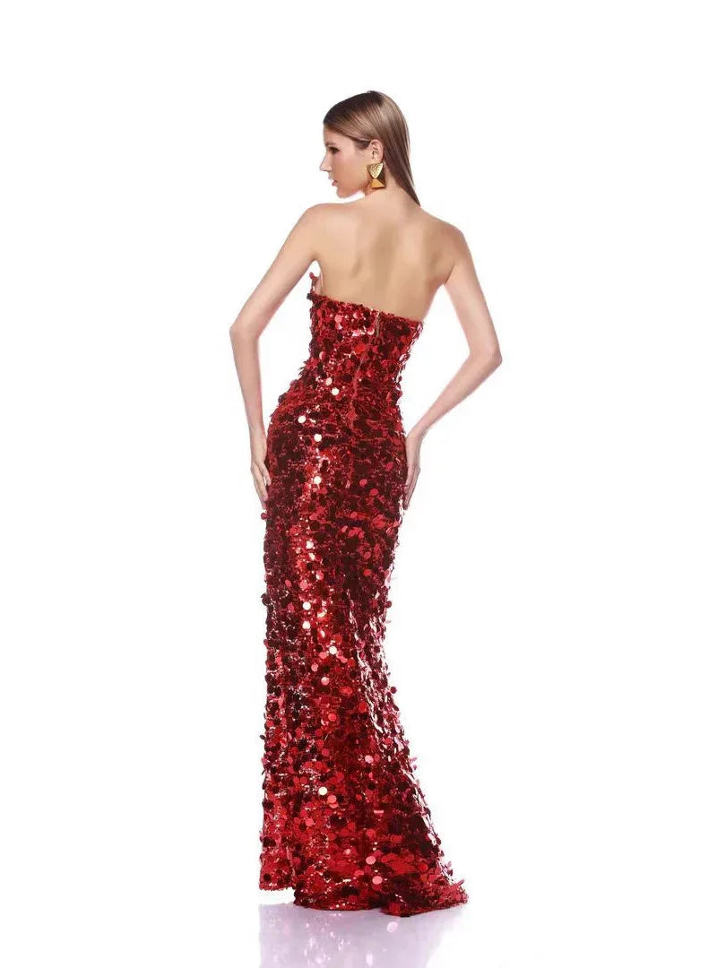 Sequined Strapless Maxi Dress - vevewholesale