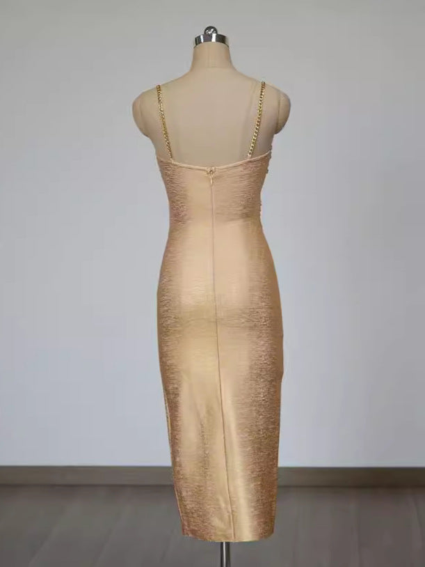 Metal Chain Halter Long Dress - vevewholesale