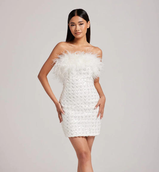 Strapless Flowers Two Piece Set-White