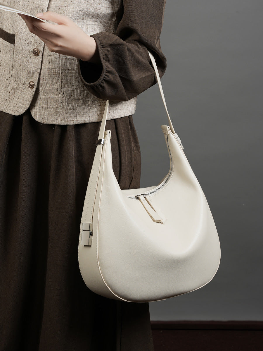 Crescent Shaped Bucket Bag-Off White - vevewholesale