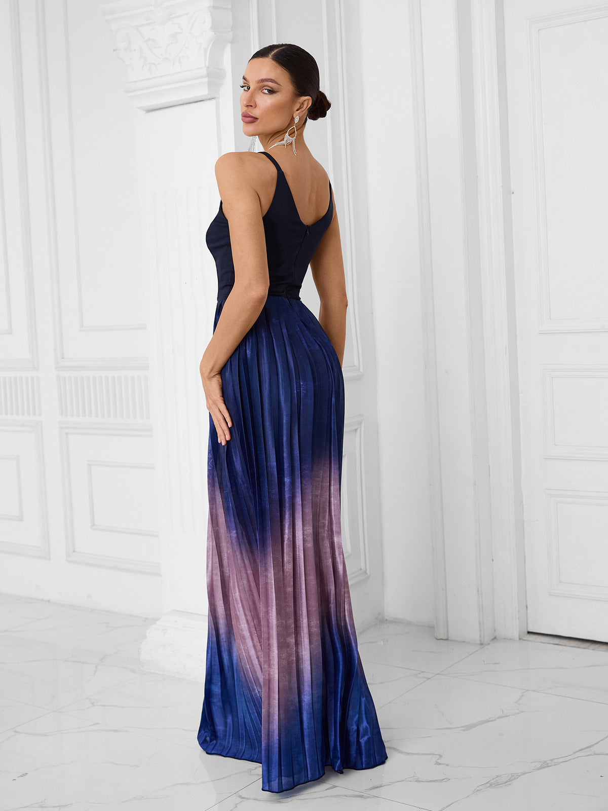 Blue Gradient Halter Maxi Dress - vevewholesale