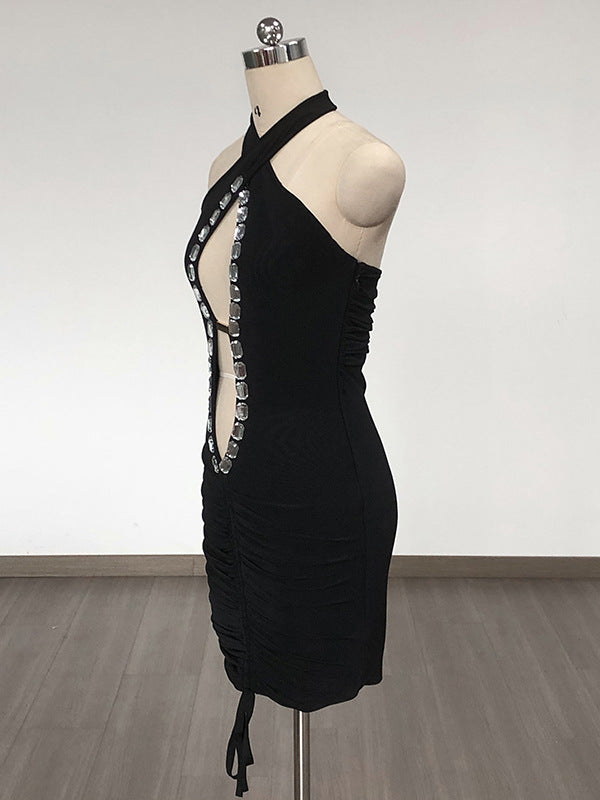 Halter Neck Backless Mini Dress - vevewholesale
