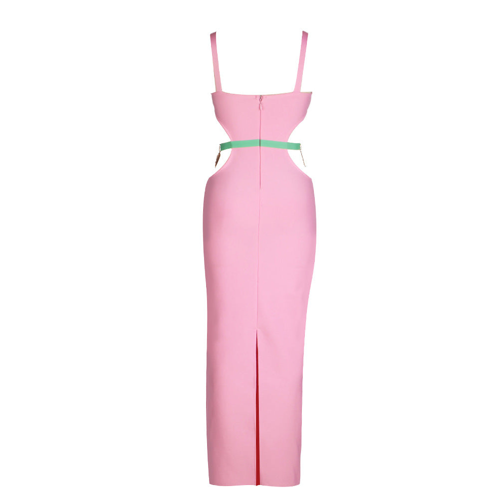 Waist Exposed Luxurious Ultra Long Dress-Pink - vevewholesale