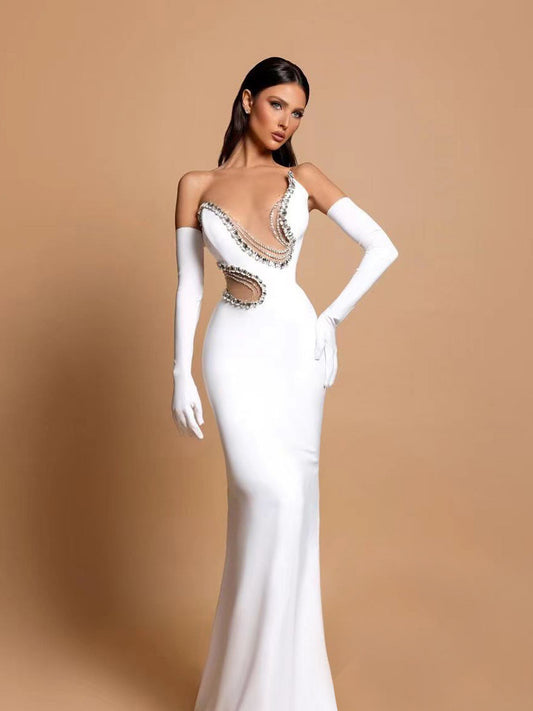 Heavy industry diamond-encrusted evening dress - vevewholesale
