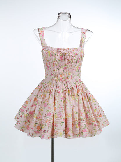 Floral Halter Mini Dress-Crushed Flowers - vevewholesale