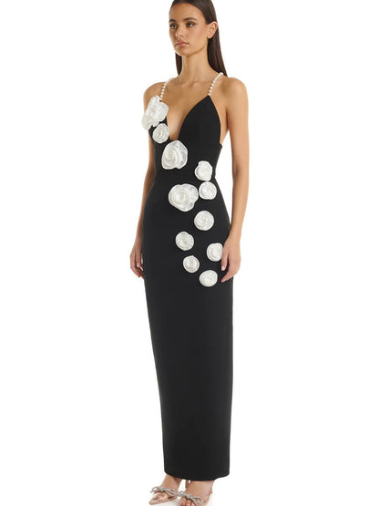 Pearl shoulder strap with three-dimensional flowers - vevewholesale