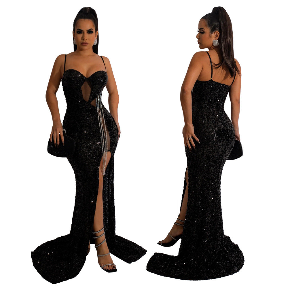 Halter Sleeveless Super Maxi Dress-Black - vevewholesale