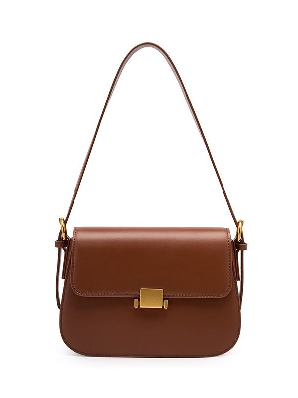 Genuine Leather Shoulder Bag-Baramel Color - vevewholesale