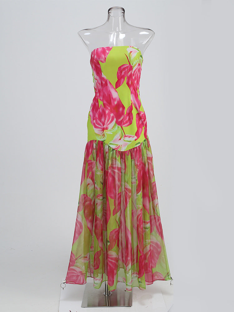 Strapless painted print-green - vevewholesale